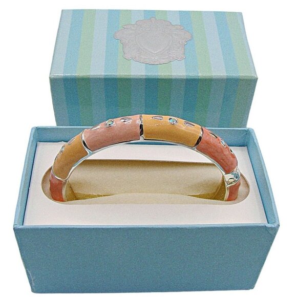 NEW Peach Sorbet Silver Enamel Rhinestone Magnetic Bangle Bracelet Original Box - Picture 1 of 12